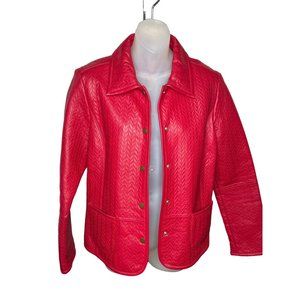 NWOT Liz Claiborne Red Leather Jacket Black Size 8 Chevron Stitching